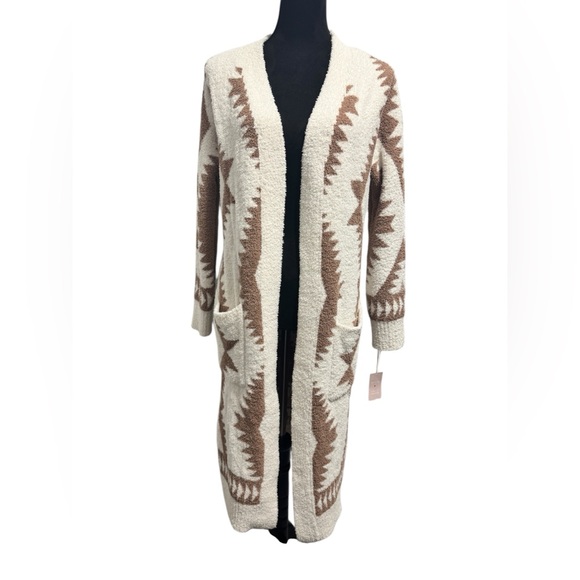 Jessica Simpson Aztec Pattern Long Cardigan Cream - Picture 2 of 13
